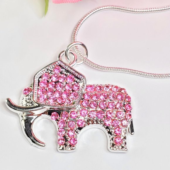 Pink Pave Crystal Elephant Necklace - Picture 3 of 6